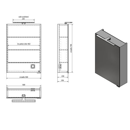 MIRRÓ szafka z lustrem, oświetlenie LED, 50x70x16cm, lewa/prawa, sosna rustykalna