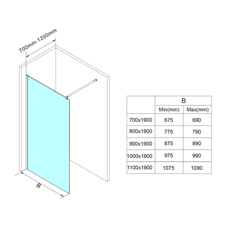 WALK-IN ścianka prysznicowa, montaż do ściany, 800 mm, szkło Brick