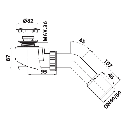Syfon do brodzików, średnica 50mm, DN40/50, korek stal nierdzewna polerowana