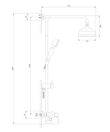 ART DECO system prysznicowy natynkowy, chrom połysk