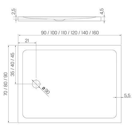 Brodzik MILD SATIN akrylowy prostokątny 100x70x4,5 biały