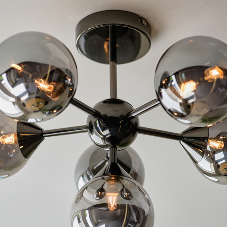 Lampa sufitowa Oscar – 6-punktowa, czarna / dymiona, 49,8 × 49,8 × 37 cm