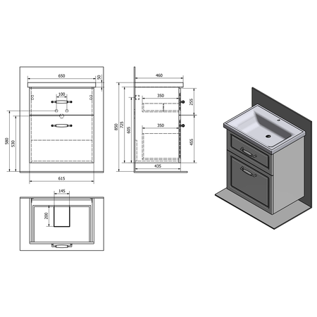 FAVOLO szafka umywalkowa 61,5x72,5x44cm, biały mat