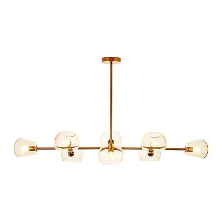 Lampa wisząca COSMIC-8, 85 cm - złoty stelaż, transparentne klosze