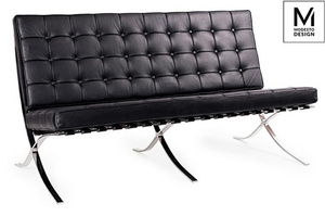 MODESTO sofa dwuosobowa BARCELON czarna - ekoskóra, stal polerowana