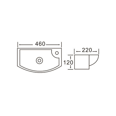 CARLON umywalka ceramiczna, 45x23cm, otwór na baterię po prawej stronie, biały