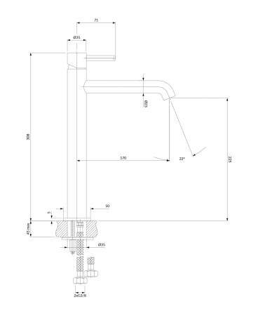Y bateria umywalkowa wysoka, mosiądz szczotkowany