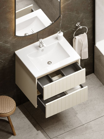 Szafka łazienkowa wisząca z umywalką 60 cm almond mat MELITO 002-SU60-02+UP4530-600