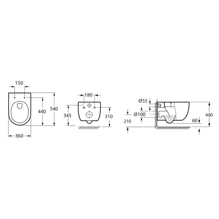GLANZ WC misa wisząca, Vortex Rimless, 36x52,5cm, biały