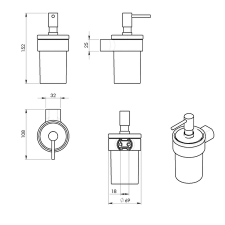 PIRENEI wiszący dozownik mydła 110 ml, szkło mleczne, biały mat