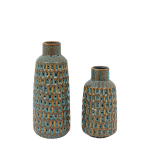 Reno Reactive Glaze Vase Teal/Brown (Set of 2)