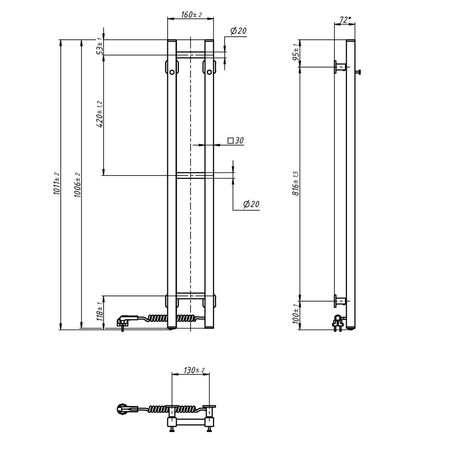 Grzejnik łazienkowy elektryczny Navin Silhouette Quadro 160х1000 prawy, czarna mora