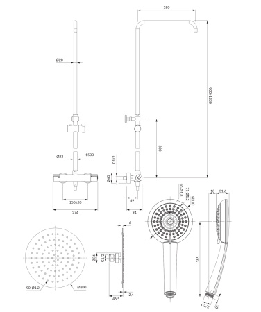 Y termostatyczny system prysznicowy natynkowy, chrom połysk