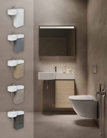 Petit Umywalka podwieszana okrąg z blatem z prawej 77x36 cm z otworem na baterię