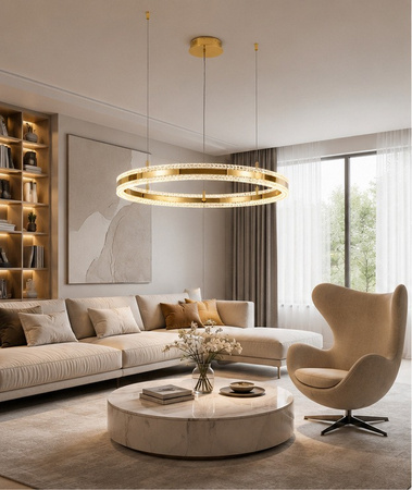 Lampa wisząca ARKADIA LED 80 cm - złoty połysk z kryształowym pierścieniem