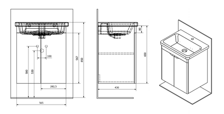 ELLA szafka umywalkowa 56,5x65x43cm, drzwiczki, biała