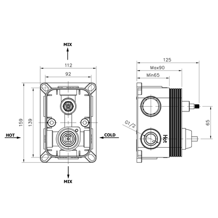 UNIVERSAL element podtynkowy do baterii, 2 wyjścia
