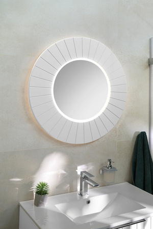 LUMIRO STRIP okrągłe lustro z oświetleniem LED w ramie średnica 75cm, biały mat