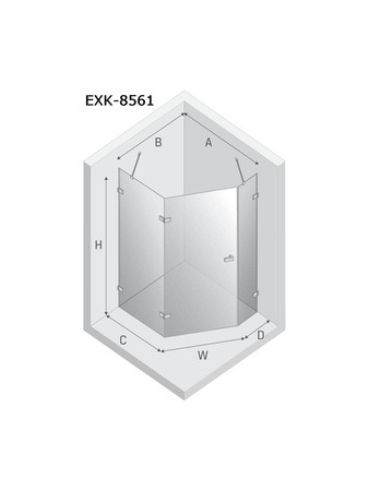 Kabina prysznicowa AVEXA NICKEL BRUSHED 1D pięciokątna asymetryczna L 100x80x200 szkło czyste 6mm Active Shield 2.0 - drzwi lewe