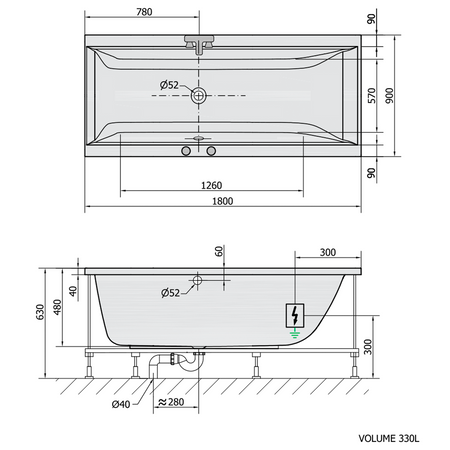 CLEO wanna z hydromasażem, 180x90x48cm, Attraction Hydro-Air, chrom