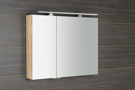 MIRRÓ szafka z lustrem z oświetleniem LED, 90x70x16cm, dąb Alabama