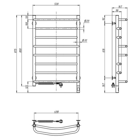 Elektryczny grzejnik łazienkowy NIERDZEWNY OMEGA Sensor 530х800 lewa