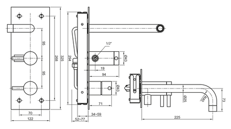 MINIMAL bateria wannowa podtynkowa, stal nierdzewna mat