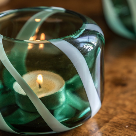 Candy Stripe Tealight Holder S/2 Green100x100x75mm