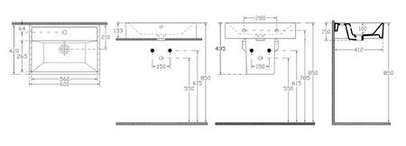 SISTEMA umywalka ceramiczna 60x42cm, czarny mat