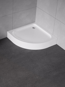 Brodzik DOMIO kompaktowy półokrągły R55 90x90x16, gł. 4 cm, fi 52 (obudowa zintegrowana, podstawa stelaż)