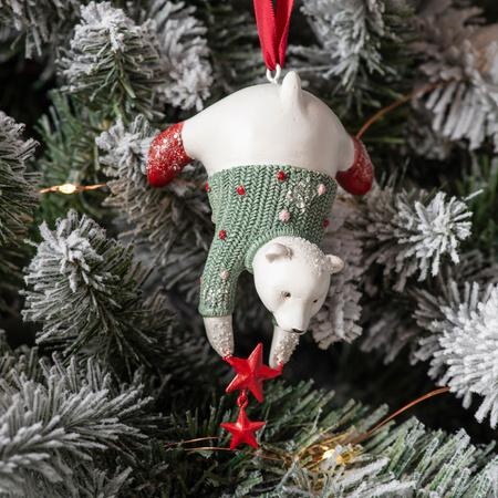 Polar Bear w/Stars Hanging Decoration (3pk) 110mm