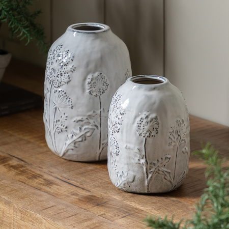 Meadow Embossed Ceramic Vase Stone 175x175x250mm