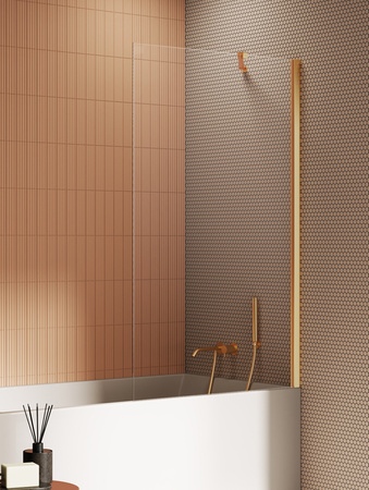 Parawan nawannowy NEW SOLEO GOLD BRUSHED stały U 90x140 szkło czyste 6mm Active Shield 2.0