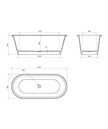 PARIS M+ wanna wolnostojąca, 156 x 69 cm, biały połysk