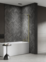 NZ4 Parawan nawannowy NESTA LIGHT GOLD stały U 100x140 szkło czyste 8mm Active Shield 2.0 - WSPORNIK KĄTOWY