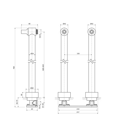 uniwersalne nogi do baterii wannowej, czarny półmat