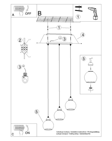 Lampa wisząca ALINO 3 czarna