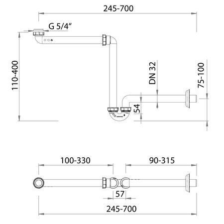 Syfon umywalkowy do mebli, 5/4", DN32, biały