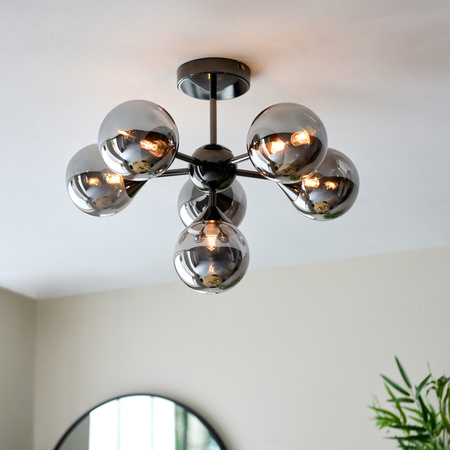 Lampa sufitowa Oscar – 6-punktowa, czarna / dymiona, 49,8 × 49,8 × 37 cm