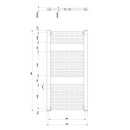 DIRECT grzejnik z bocznym przyłączem 600x960mm, czarny mat