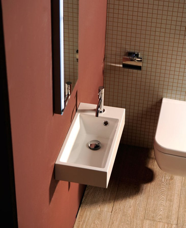 ARIANA umywalka kompozytowa 50x25cm, biała, bateria po prawej stronie