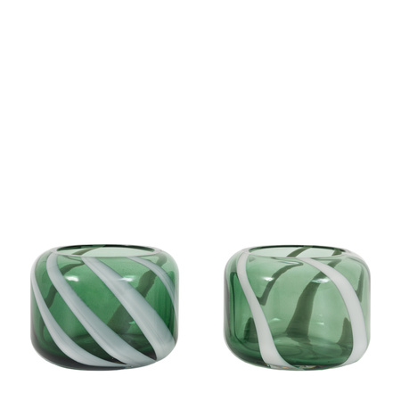 Candy Stripe Tealight Holder S/2 Green100x100x75mm