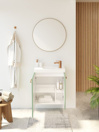 Szafka łazienkowa wisząca z umywalką 55 cm szałwia mat uchwyt miedź NOOK 010-SU55-06+TR41366