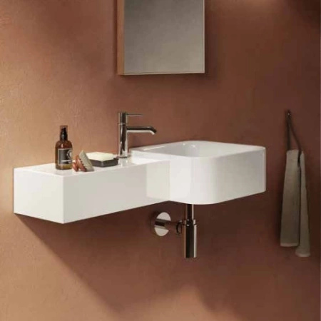 Petit Umywalka podwieszana kwadrat z blatem z lewej 77x36 cm z otworem na baterię