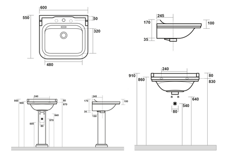 WALDORF umywalka ceramiczna 60x55cm, biały