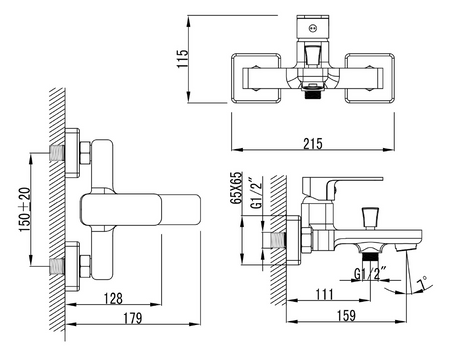 FACTOR bateria wannowa ścienna, chrom