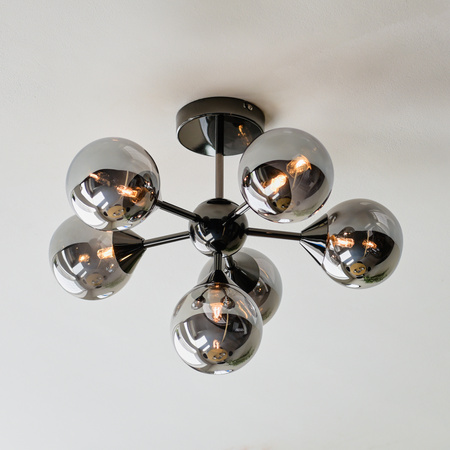 Lampa sufitowa Oscar – 6-punktowa, czarna / dymiona, 49,8 × 49,8 × 37 cm