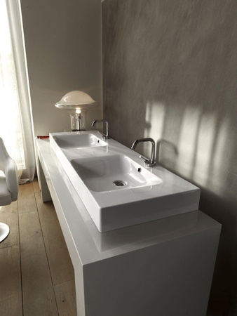 CENTO umywalka ceramiczna podwójna 140x45cm, biały