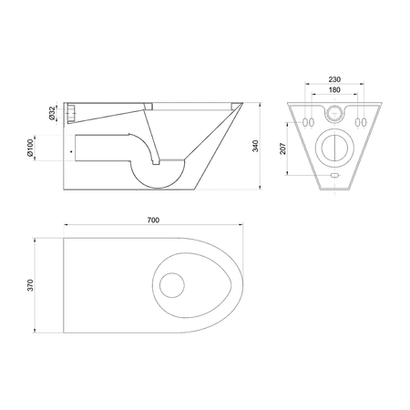 Miska WC wisząca 370x340x700, stal nierdzewna mat