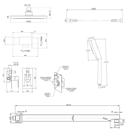 PAX zestaw natryskowy podtynkowy z baterią podtynkową, 2 wyjścia, chrom